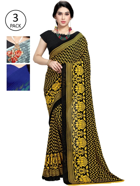 

KALINI Women Pack of 3 Printed Saree, Blue