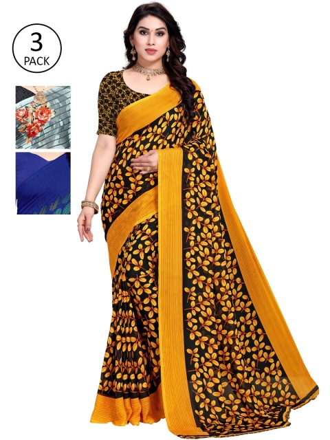 

KALINI Women Pack of 3 Printed Saree, Blue