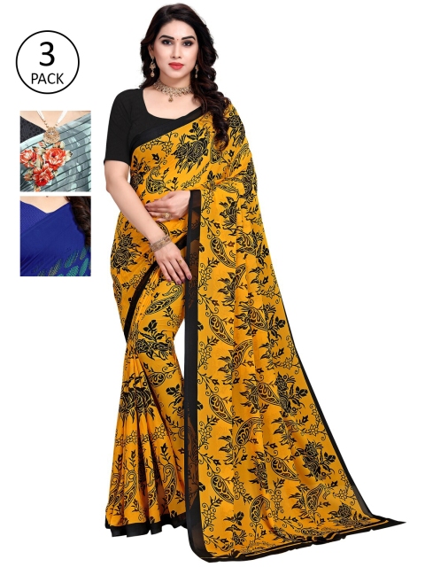 

KALINI Women Pack of 3 Printed Saree, Yellow