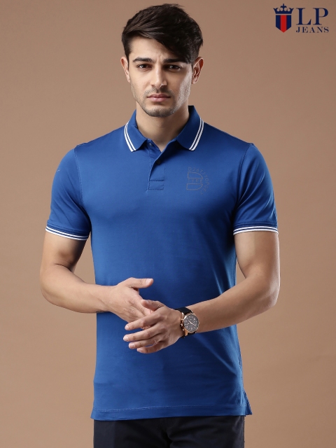 

Louis Philippe Jeans Men Blue Solid Polo Collar T-shirt