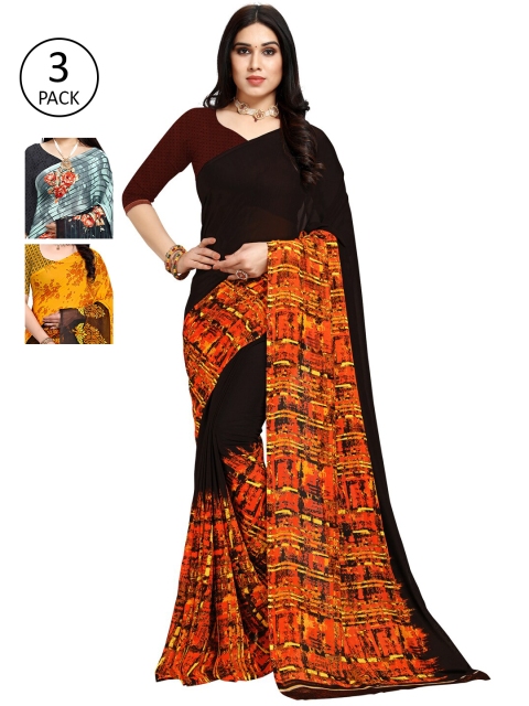 

KALINI Pack of 3 Poly Georgette Saree, Yellow