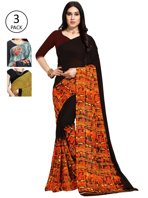 

KALINI Multi Pack of 3 Printed Saree, Black