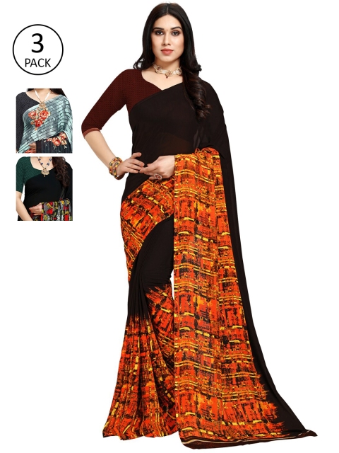 

KALINI Pack Of 3 Black & Grey Saree
