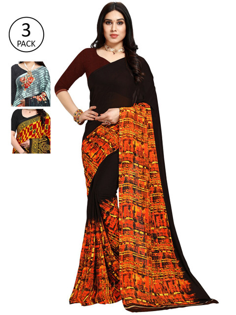 

KALINI Pack Of 3 Black & Yellow Saree
