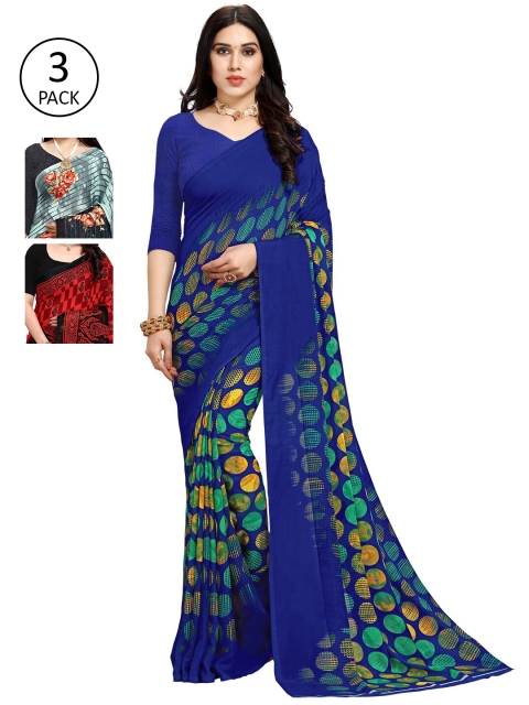 

KALINI Pack Of 3 Blue & Maroon Saree