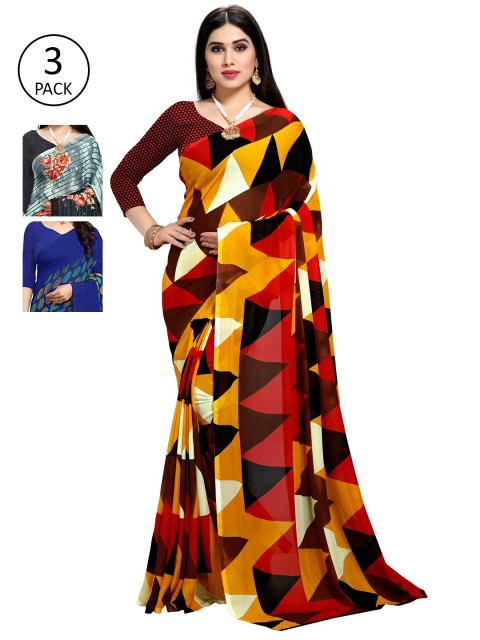 

KALINI Pack Of 3 Blue & Red Saree