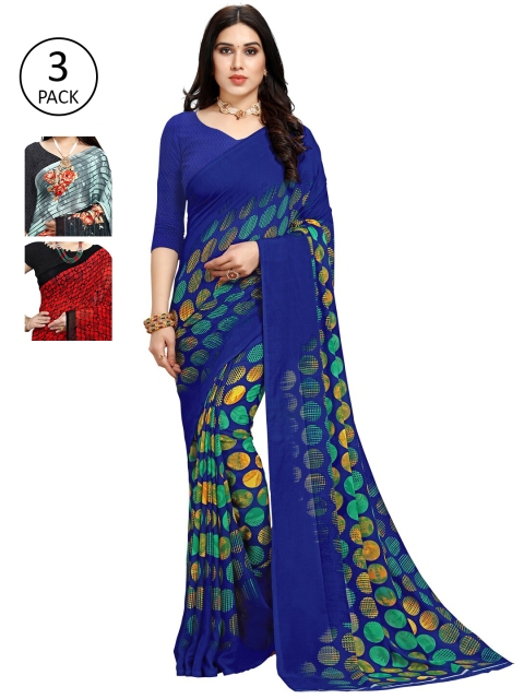 

KALINI Pack of 3 Poly Georgette Sarees, Multi