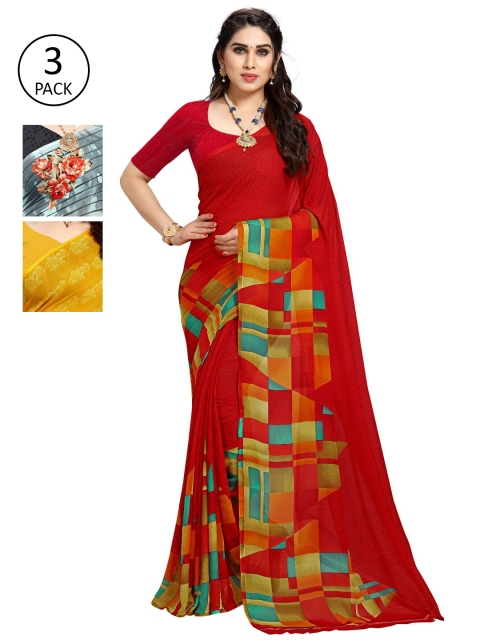

KALINI Pack Of 3 Red & Yellow Saree