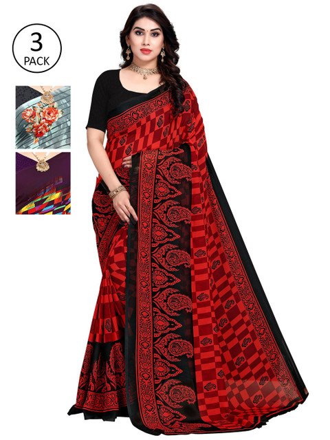 

KALINI Pack Of 3 Red & Green Saree