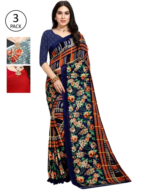 

KALINI Pack of 3 Poly Georgette Sarees, Multi