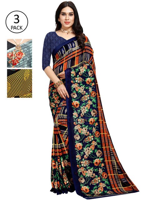 

KALINI Pack of 3 Poly Georgette Sarees, Multi