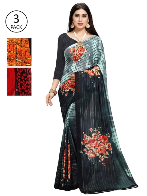 

KALINI Pack Of 3 Blue & Orange Saree