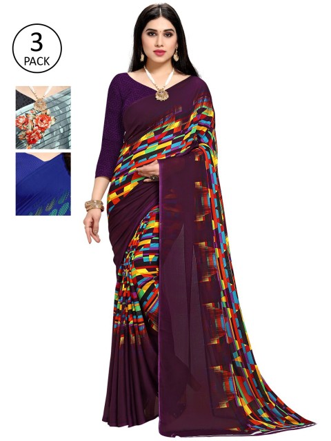 

KALINI Pack of 3 Poly Georgette Sarees, Multi
