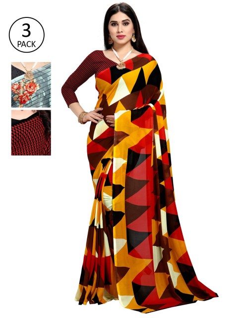 

KALINI Pack of 3 Printed Sarees, Multi