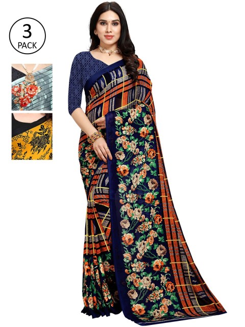 

KALINI Pack of 3 Poly Georgette Sarees, Multi