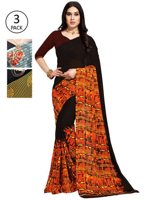 

KALINI Pack Of 3 Black & Blue Saree