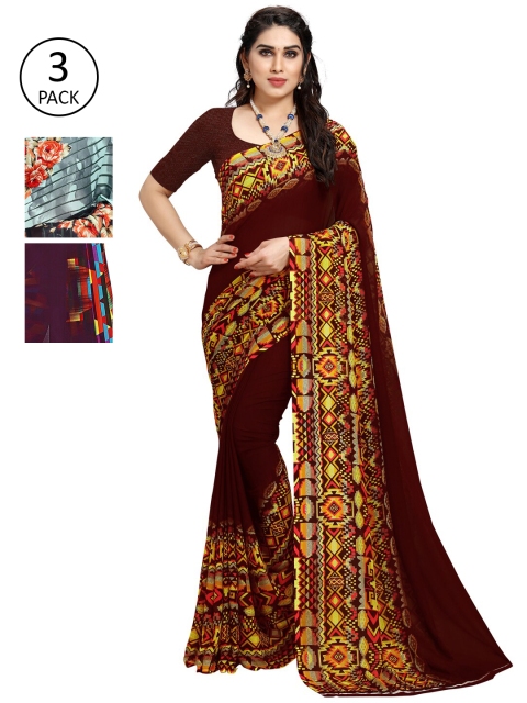 

KALINI Pack of 3 Poly Georgette Sarees, Multi