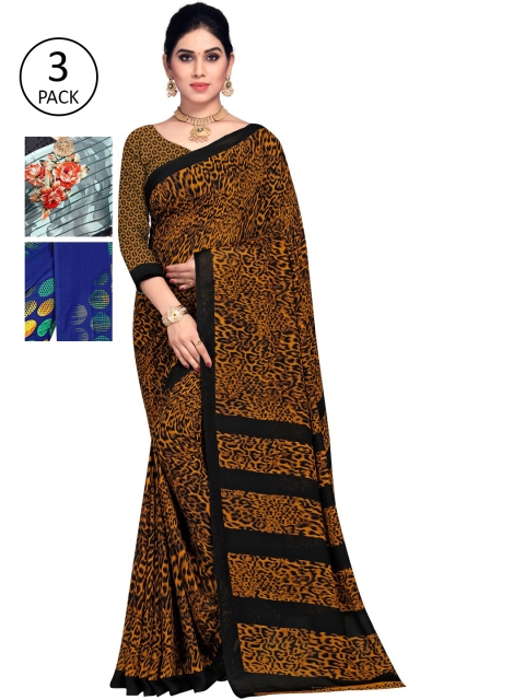 

KALINI Pack Of 3 Yellow & Blue Saree
