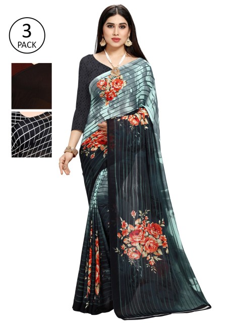 

KALINI Pack of 3 Poly Georgette Sarees, Multi