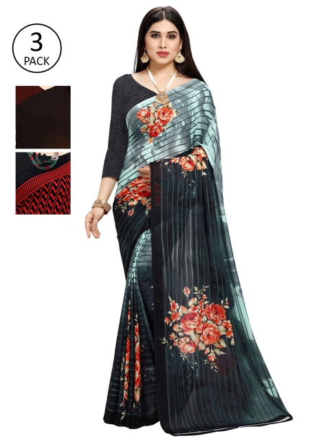 

KALINI Pack Of 3 Blue & Red Saree