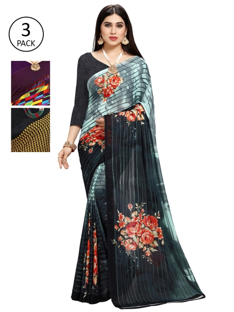 

KALINI Pack of 3 Printed Sarees, Multi