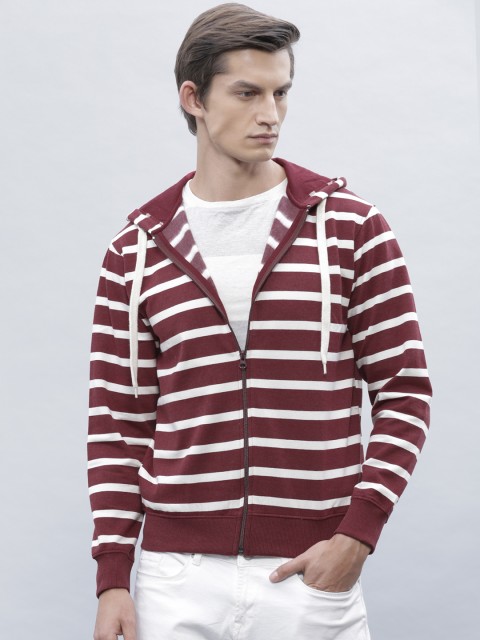 

ether Maroon & White Striped Hooded Sweatshirt