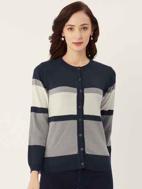 

Monte Carlo Women Grey & Navy Blue Colorblocked Cardigan