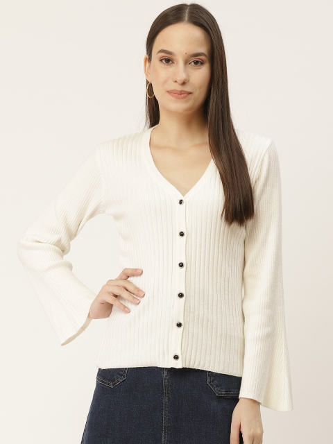 

Monte Carlo Women Off White Self Striped Cardigan