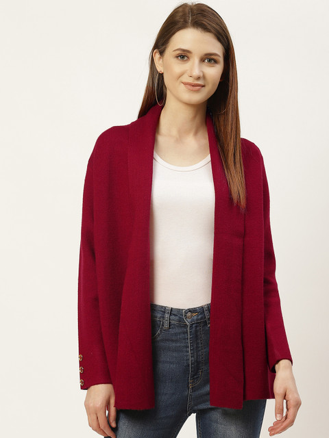 

Monte Carlo Women Maroon Solid Front Open Sweater
