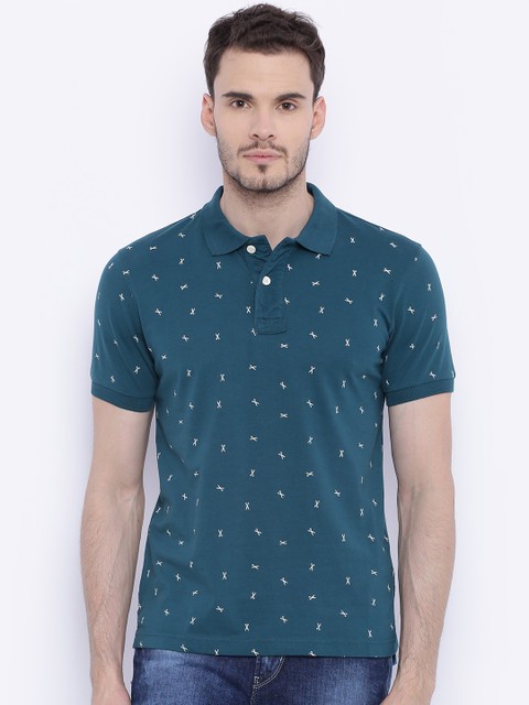 

Flying Machine Men Teal Blue Printed Polo T-shirt