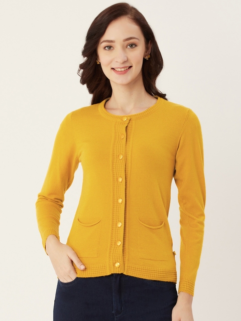 

Monte Carlo Women Mustard Yellow Solid Cardigan