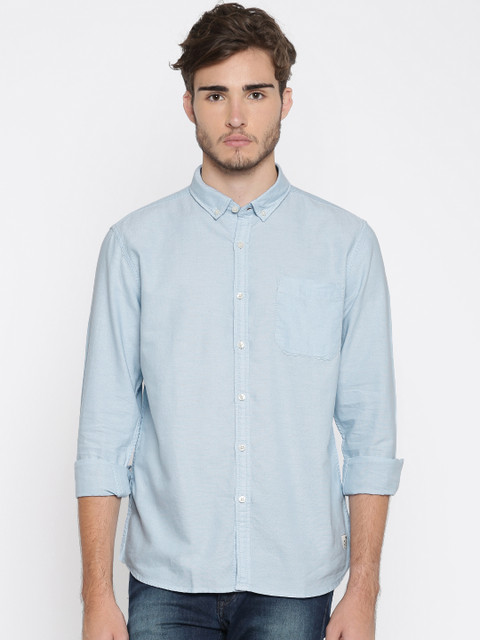 

Flying Machine Men Blue Solid Casual Shirt