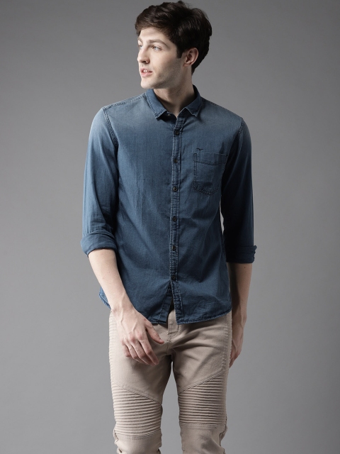 

Flying Machine Men Blue Regular Fit Washed Casual Shirt