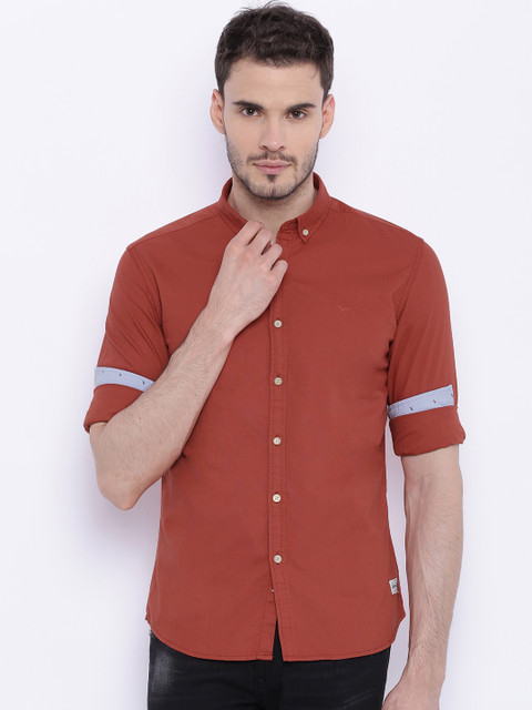 

Flying Machine Men Rust Orange Regular Fit Solid Casual Shirt