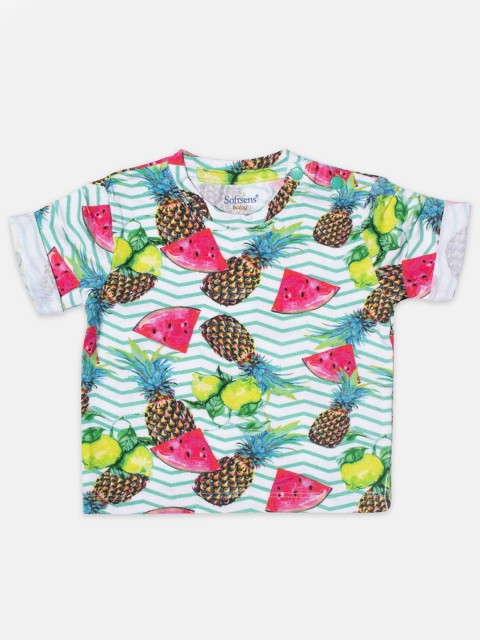 

Softsens Boys White Printed Round Neck T-shirt