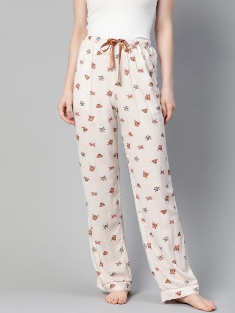 

Marks & Spencer Women Cream-Coloured & Pink Printed Lounge Pants