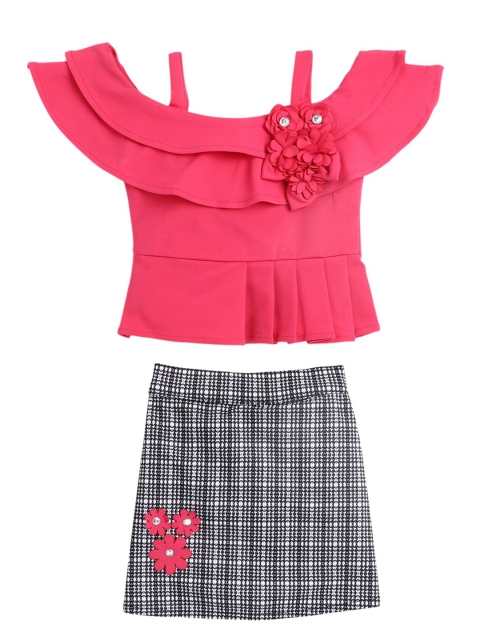 

The Magic Wand Girls Fuchsia Top with Black & White Checked Skirt