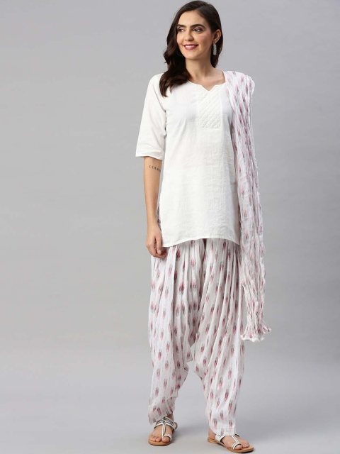 

Soch Women Off White & Pink Printed Patiala With Dupatta