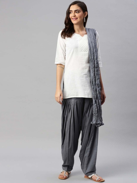 

Soch Women Grey Cotton Blend Patiala & Dupatta