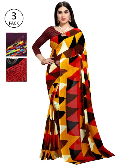 

KALINI Pack Of 3 Printed Saree, Yellow