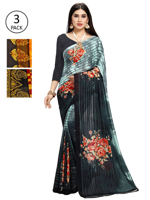 

KALINI Pack Of 3 Printed Sarees, Yellow