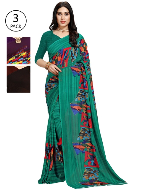 

KALINI Pack Of 3 Printed Sarees, Purple