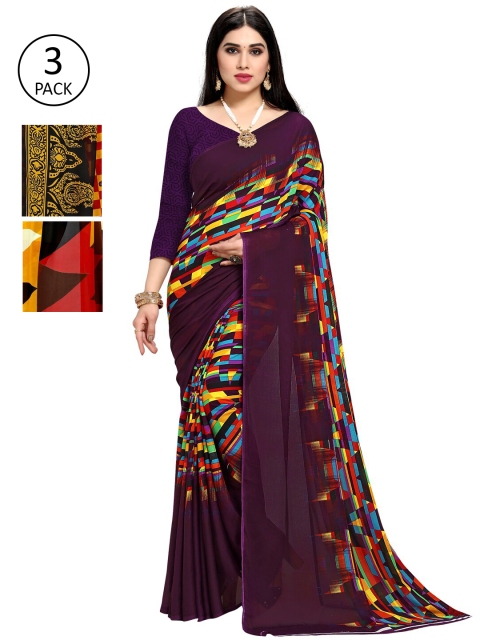

KALINI Pack Of 3 Printed Saree, Purple