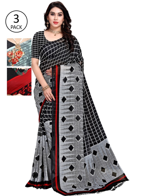 

KALINI Pack Of 3 Printed Sarees, Grey