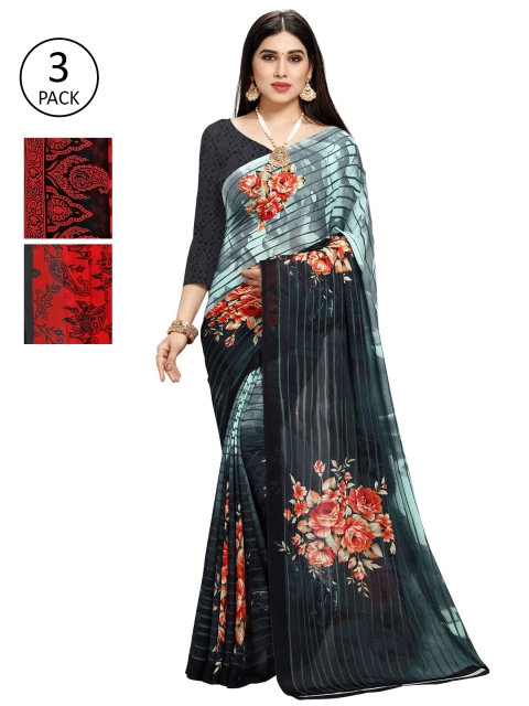 

KALINI Pack Of 3 Printed Saree, Red
