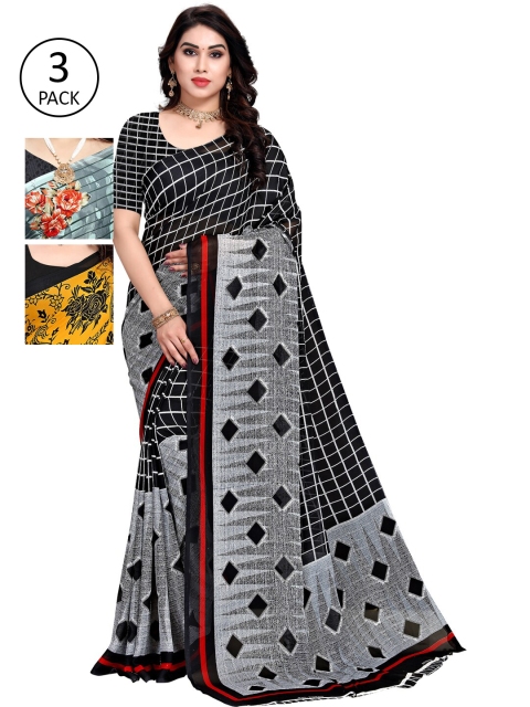 

KALINI Pack Of 3 Printed Sarees, Grey