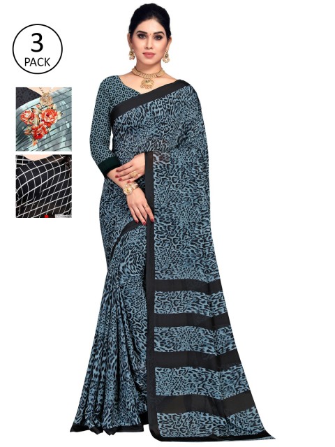 

KALINI Pack Of 3 Printed Saree, Grey