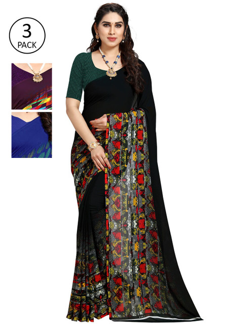 

KALINI Pack Of 3 Printed Saree, Blue