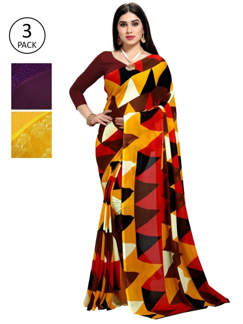 

KALINI Pack Of 3 Printed Sarees, Purple