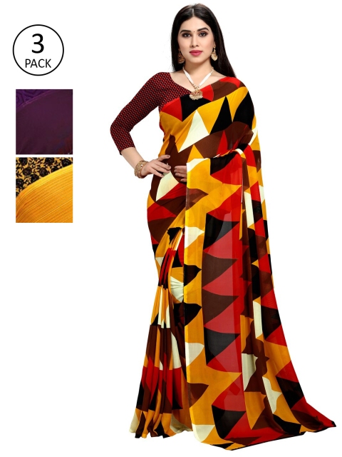 

KALINI Pack Of 3 Printed Sarees, Purple